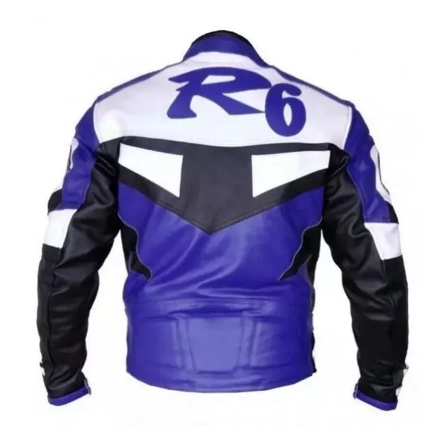 Yamaha R6 Motorcycle Jacket CE Armors Cowhide Leather Biker Jacket