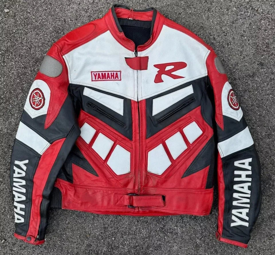 Yamaha Red Motorcycle Jacket Cowhide Riding Leather Jacket