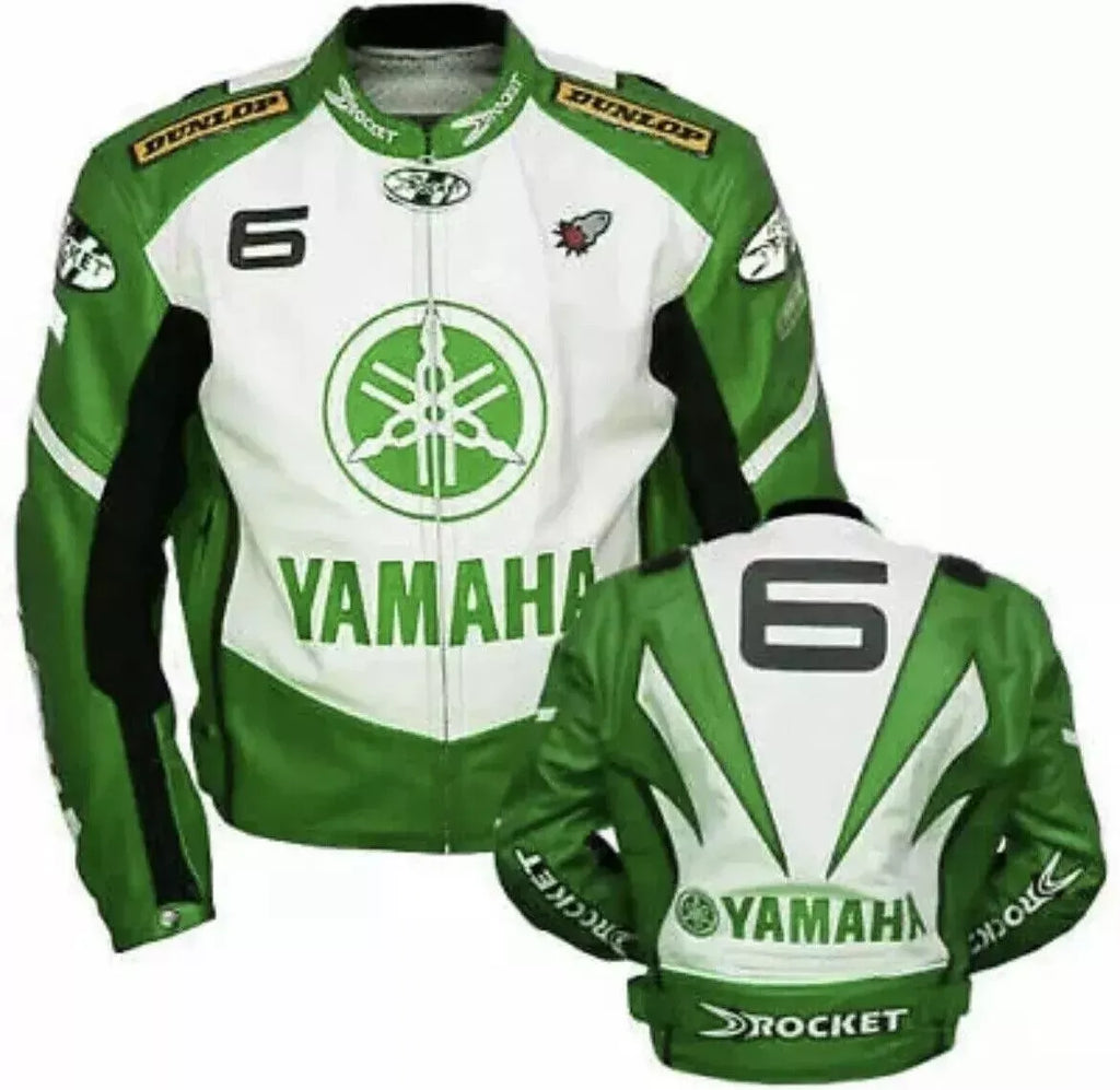 Trending Yamaha Motorcycle Green White Leather Biker Jacket On Sale