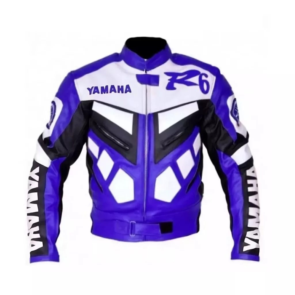 Yamaha R6 Motorcycle Jacket CE Armors Cowhide Leather Biker Jacket