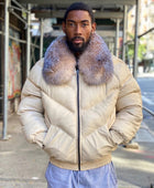MEN V BOMBER JACKET - OFF WhITE CREAM COLOR WITH CRYSTAL FOX