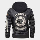 Indian Men's Black Cowhide Leather Bomber Motorcycle Jacket with Removable Hood