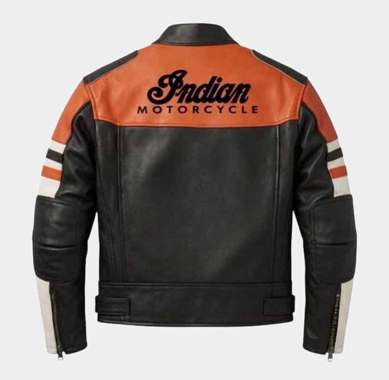 Indian Unisex Black Cowhide Leather Motorcycle Jacket with Embroidered Logos