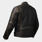 Indian Men's Distressed Brown Cowhide Leather Motorcycle Jacket with Adjustable Waist Belt