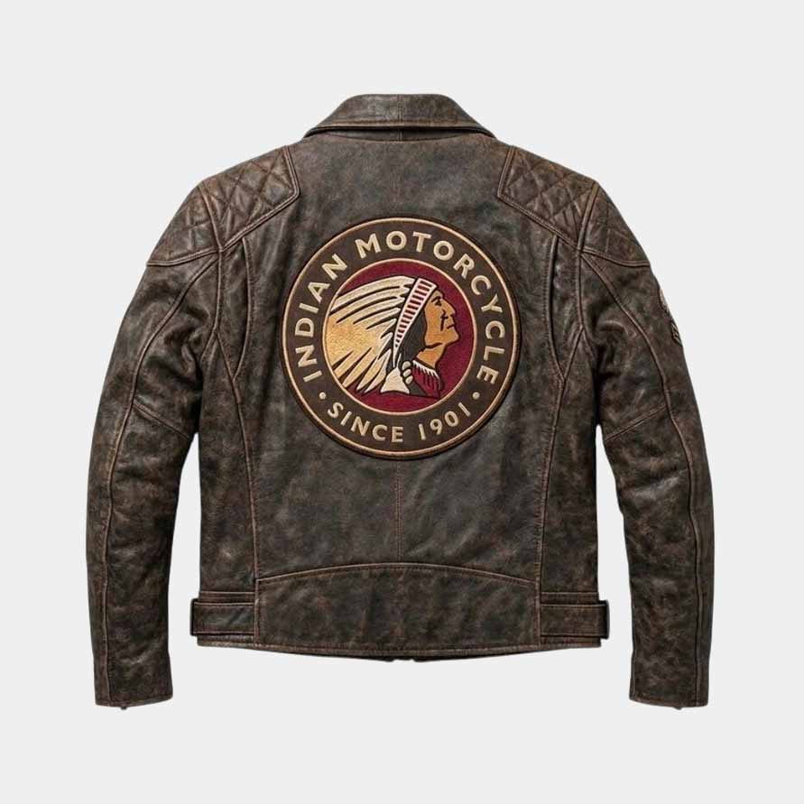 Indian Men's Distressed Brown Cowhide Leather Motorcycle Jacket with CE Armor