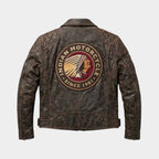 Indian Men's Distressed Brown Cowhide Leather Motorcycle Jacket with CE Armor