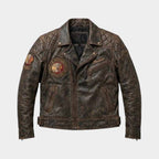 Indian Men's Distressed Brown Cowhide Leather Motorcycle Jacket with CE Armor