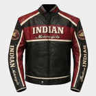 Indian Men's Red and Black Cowhide Leather Motorcycle Jacket with Vintage Racing Style