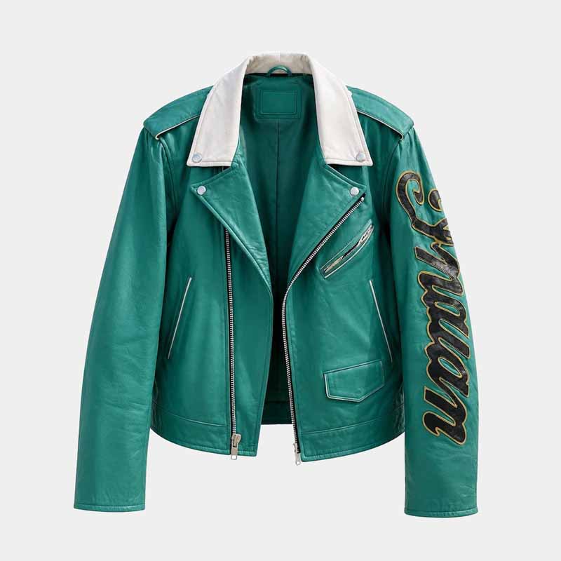 Indian Men's Turquoise Vintage Cowhide Leather Motorcycle Jacket with Side Lace Design