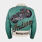 Indian Men's Turquoise Vintage Cowhide Leather Motorcycle Jacket with Side Lace Design