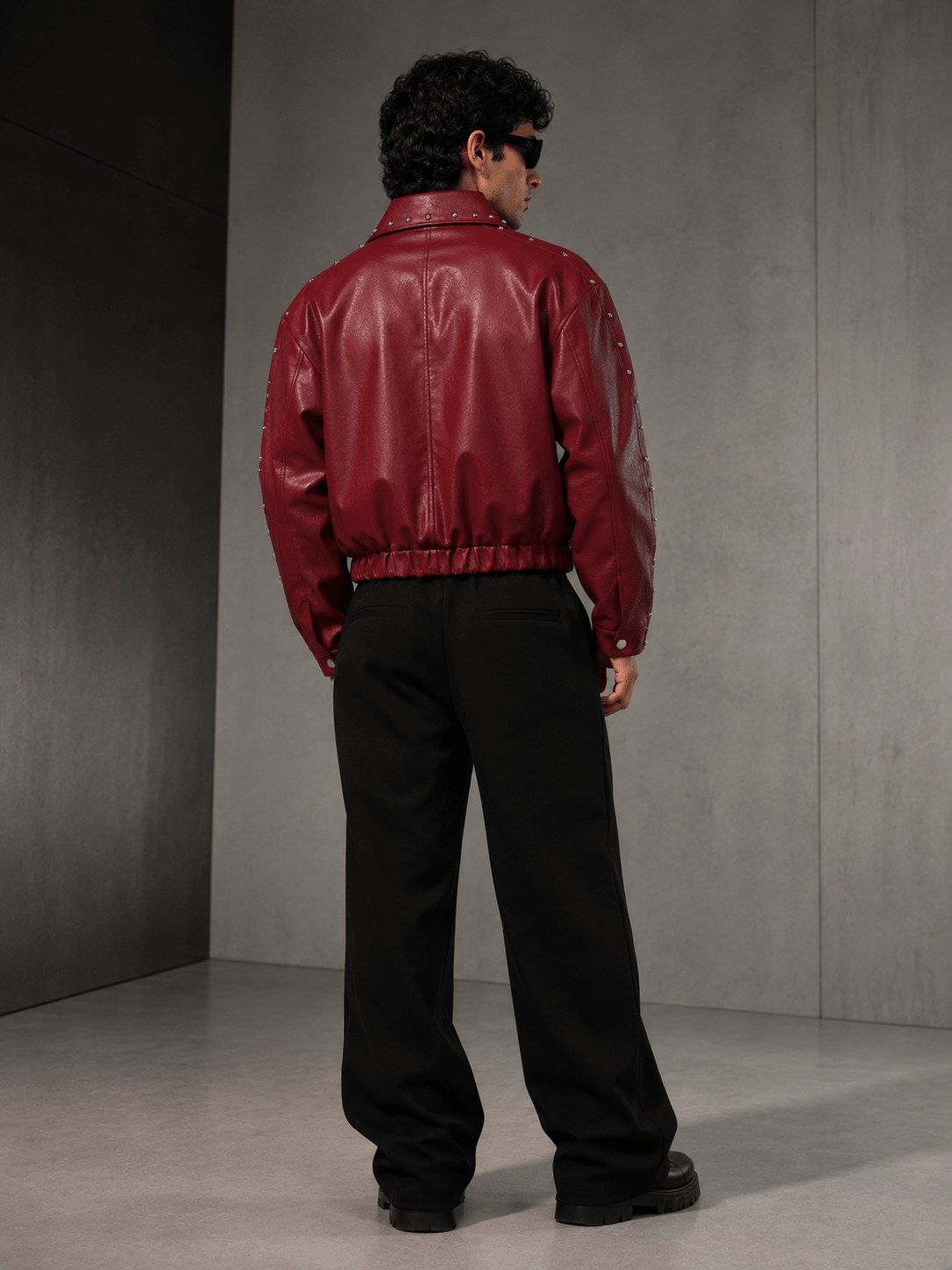 Ironbite Jacket – Burgundy Studded Cropped Boxy Fit  Jacket I XOVRA