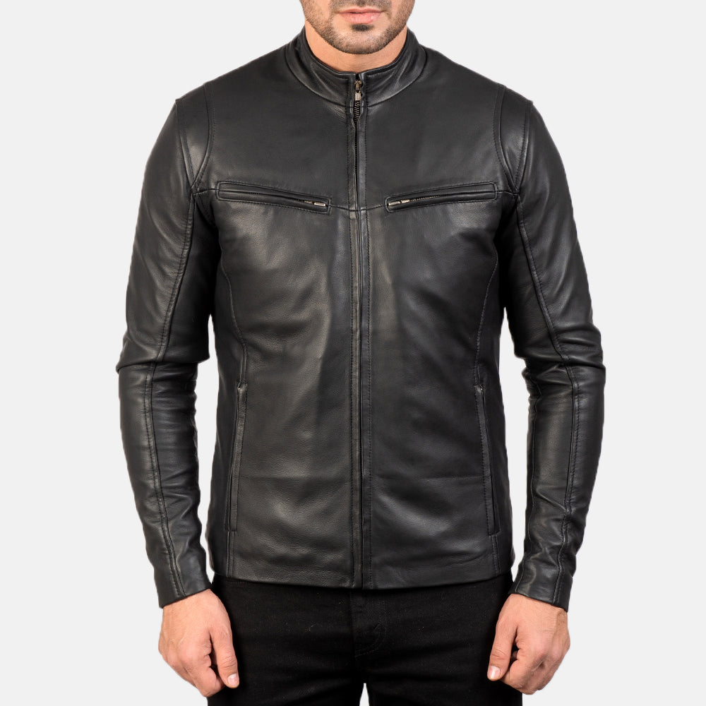 Ionic Black Leather Jacket for men's