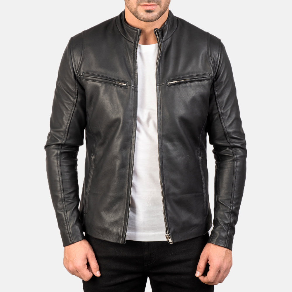 Ionic Black Leather Jacket for men's