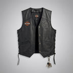 Men’s Harley-Style Leather Biker Vest – Real Leather Club Cut Snap Button