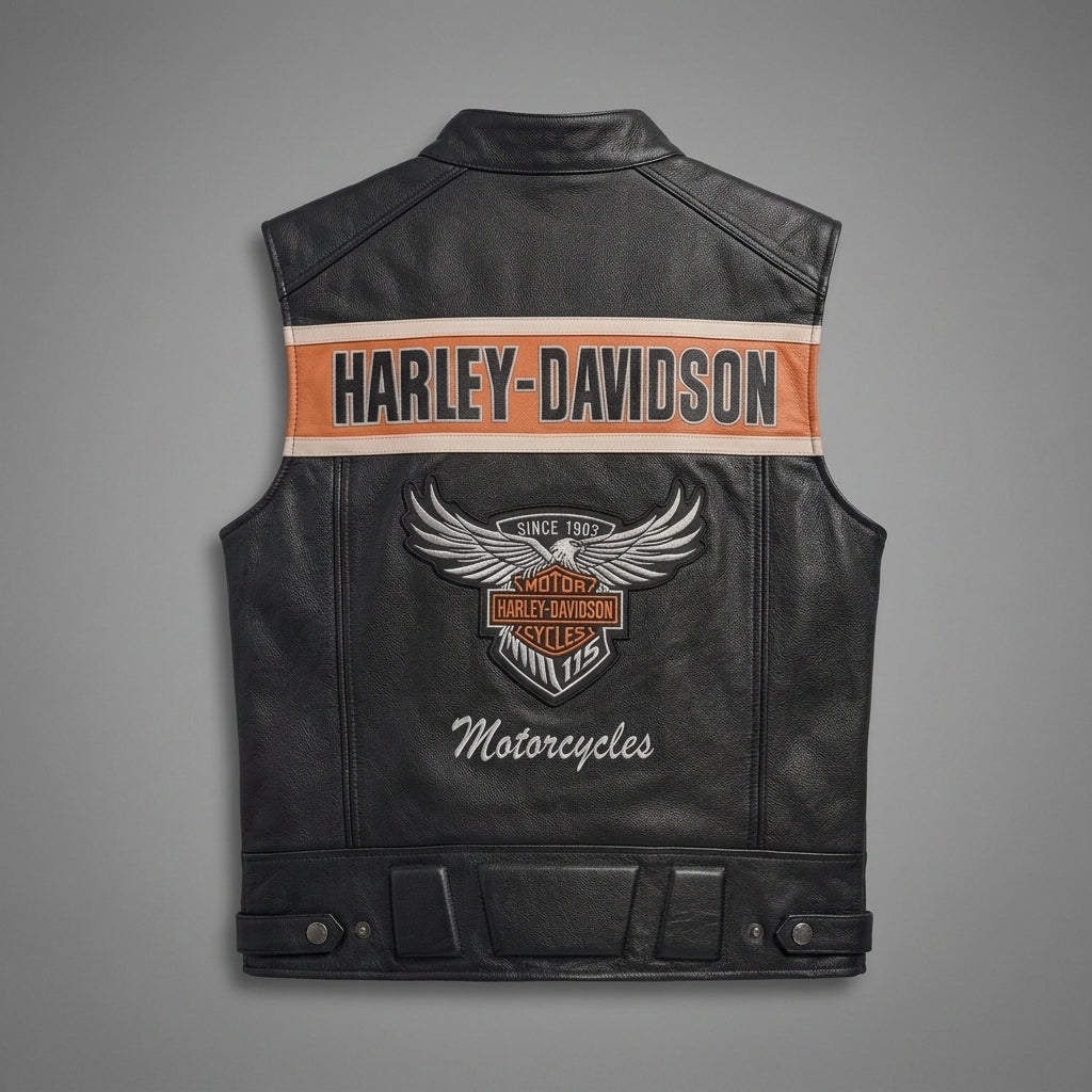 Men’s Harley-Style Leather Roadster Vest – Premium Black Top-Grain