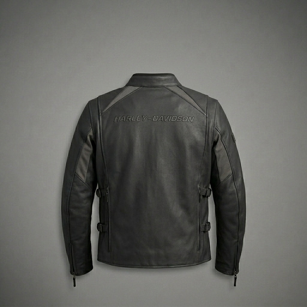 Men’s Matte Black Leather Biker Jacket – Adjustable Buckle Moto Style