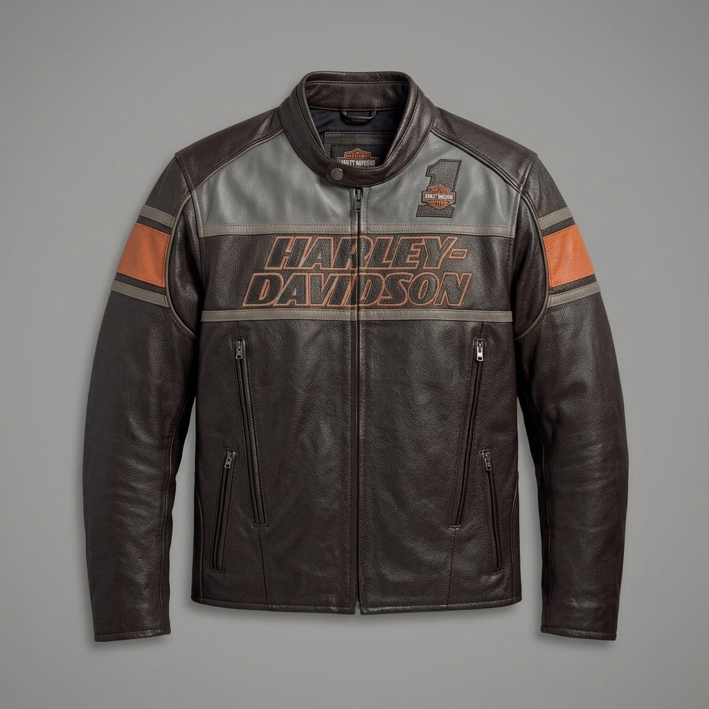 Heritage Racing Brown Leather Biker Jacket – Classic Harley Moto Style