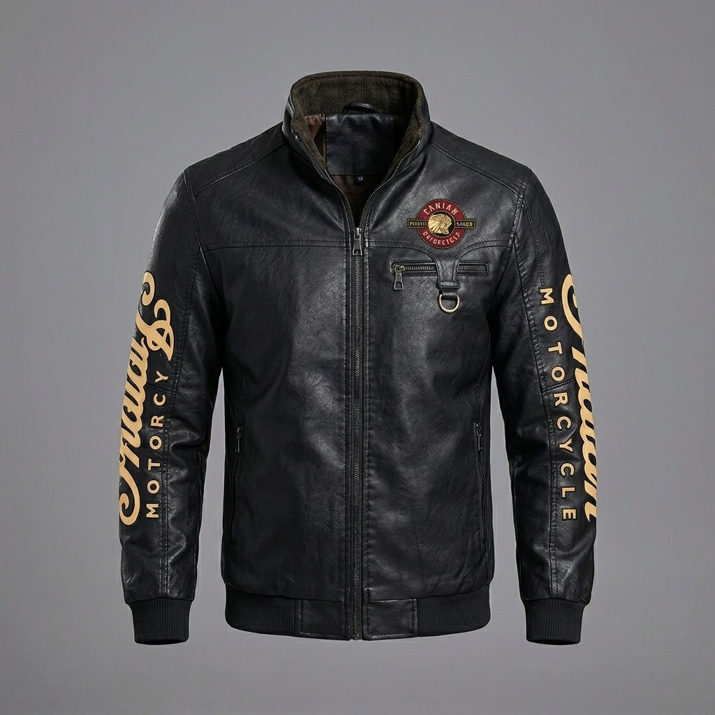 Men’s Indian-Style Leather Racing Jacket – Premium Black Moto Bomber