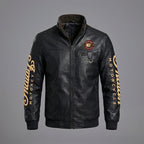 Men’s Indian-Style Leather Racing Jacket – Premium Black Moto Bomber