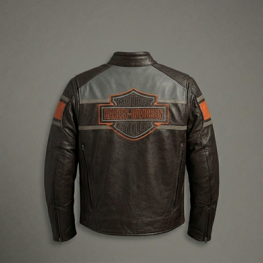 Heritage Racing Brown Leather Biker Jacket – Classic Harley Moto Style