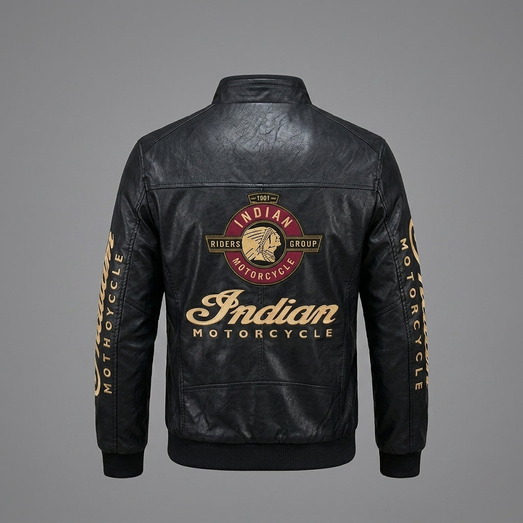 Men’s Indian-Style Leather Racing Jacket – Premium Black Moto Bomber