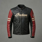 Men’s Vintage Indian-Style Leather Racing Jacket – Red & Black Moto Style