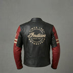 Men’s Vintage Indian-Style Leather Racing Jacket – Red & Black Moto Style