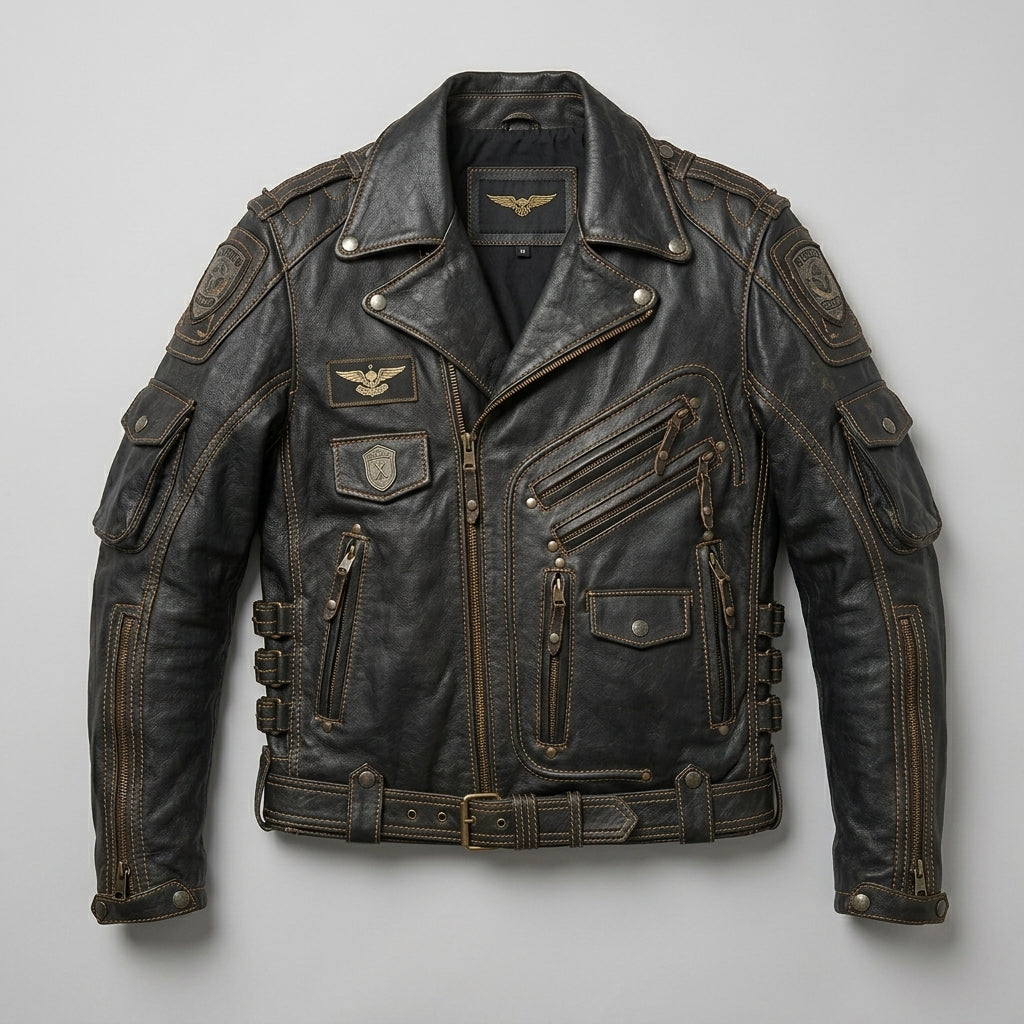 Men’s Indian-Style Leather Racing Jacket – Red & Black Moto Bomber