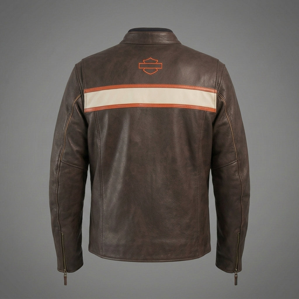 Men’s Harley Two-Tone Leather Biker Jacket – Brown & Black