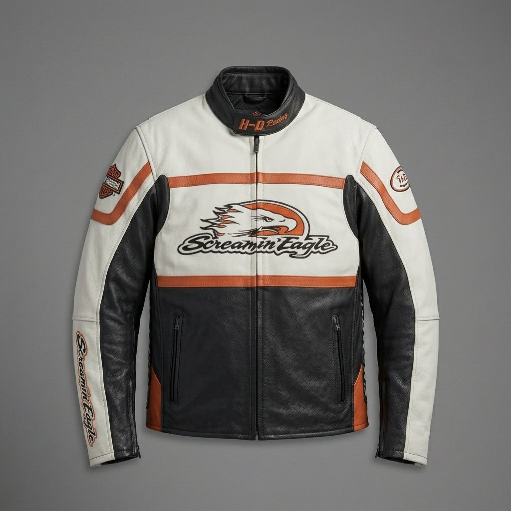 Men’s Limited Edition Leather Racing Jacket – Contrast Panel Moto Style