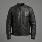 Men’s Skull Distressed Leather Biker Jacket – Harley-Style Moto