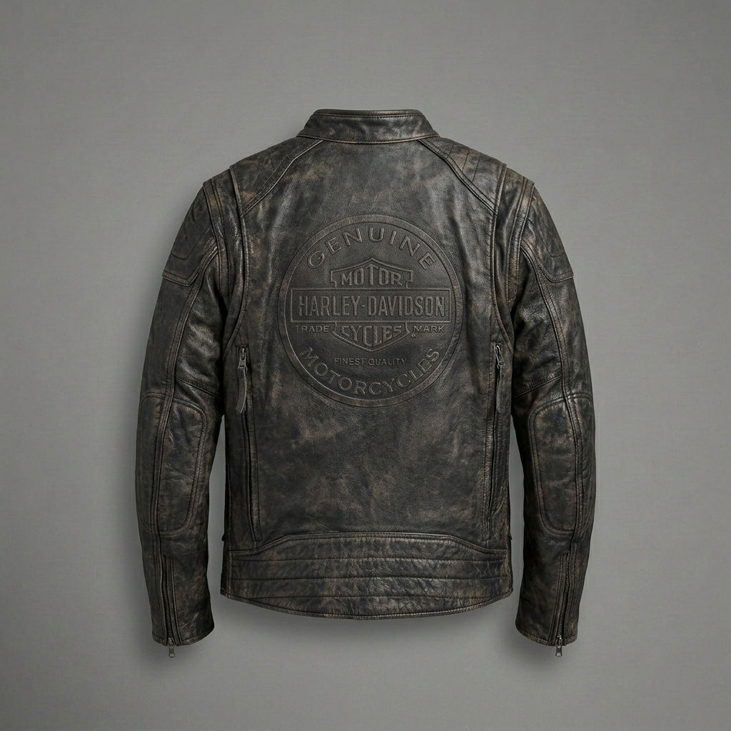 Men’s Harley-Davidson Style Heritage Embossed Leather Biker Jacket