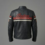 Men’s Indian Motorcycle Style Vintage Leather Biker Jacket – Embroidered Script Logo