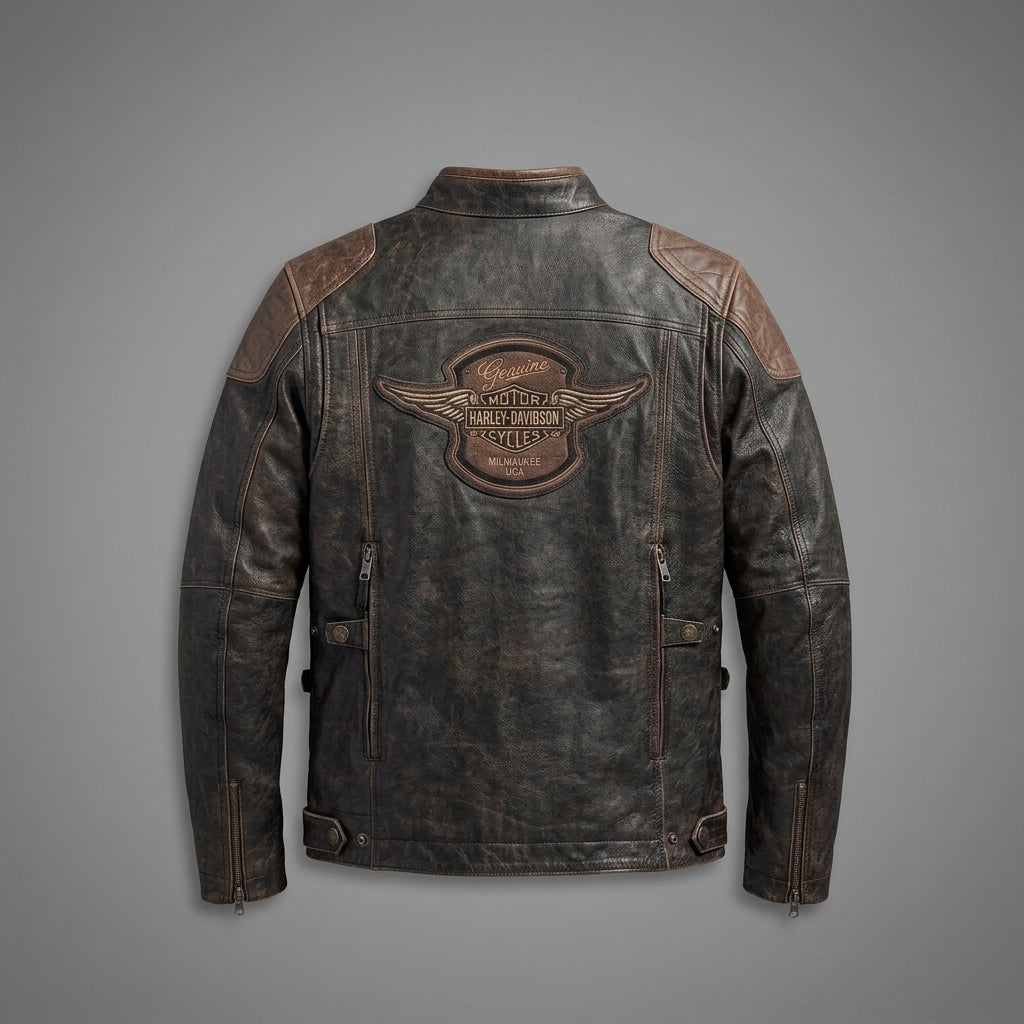 Men’s Harley-Davidson Style Eagle Wing Leather Biker Jacket