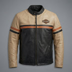 Men’s Harley-Style Leather Moto Jacket – Cream & Black Heritage Edition