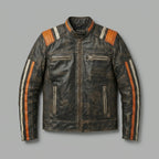 Men’s Retro Stripe Leather Riding Jacket – Limited Edition Moto Style