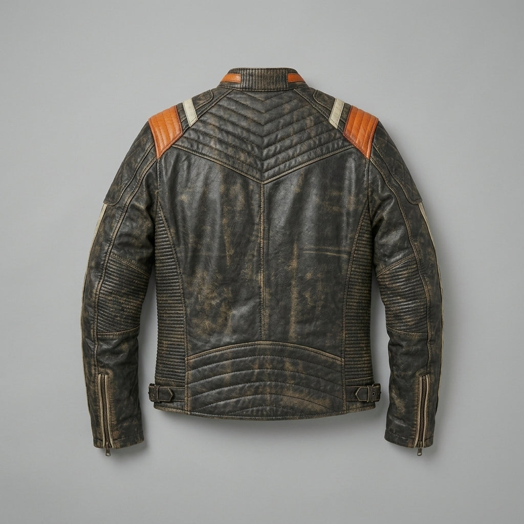 Men’s Retro Stripe Leather Riding Jacket – Limited Edition Moto Style
