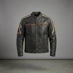 Men’s Harley-Style Distressed Leather Biker Jacket – Vintage Anthracite Moto
