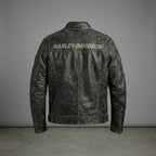 Men’s Harley-Style Distressed Leather Biker Jacket – Vintage Anthracite Moto
