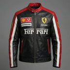 Men’s Black & Grey Leather Moto Jacket – Racing Style Genuine Leather