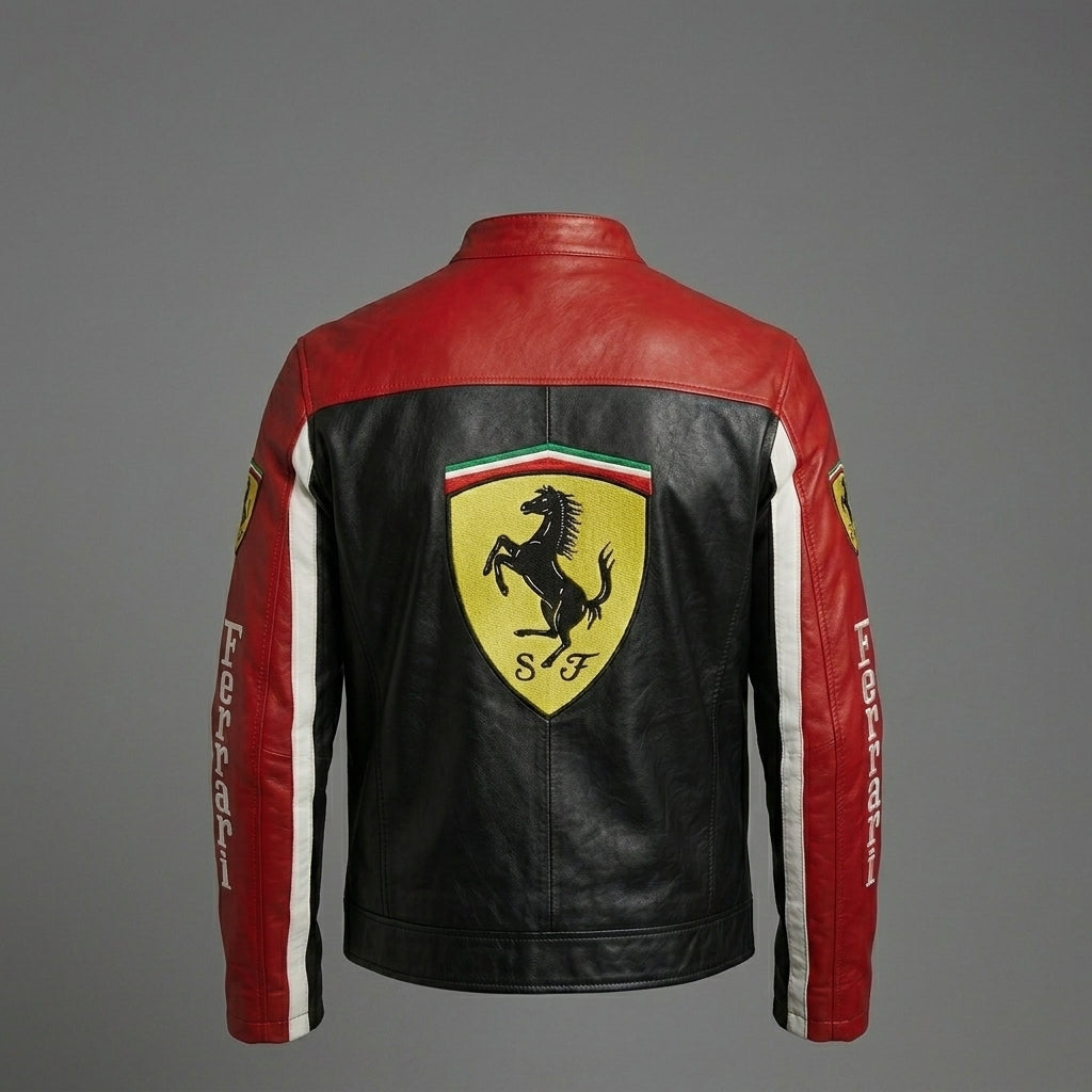 Men’s Black & Grey Leather Moto Jacket – Racing Style Genuine Leather