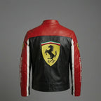 Men’s Black & Grey Leather Moto Jacket – Racing Style Genuine Leather
