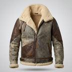 Men’s B-3 Leather Bomber Jacket – 100 Missions Aviation Shearling Flight Coat