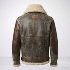 Men’s B-3 Leather Bomber Jacket – 100 Missions Aviation Shearling Flight Coat
