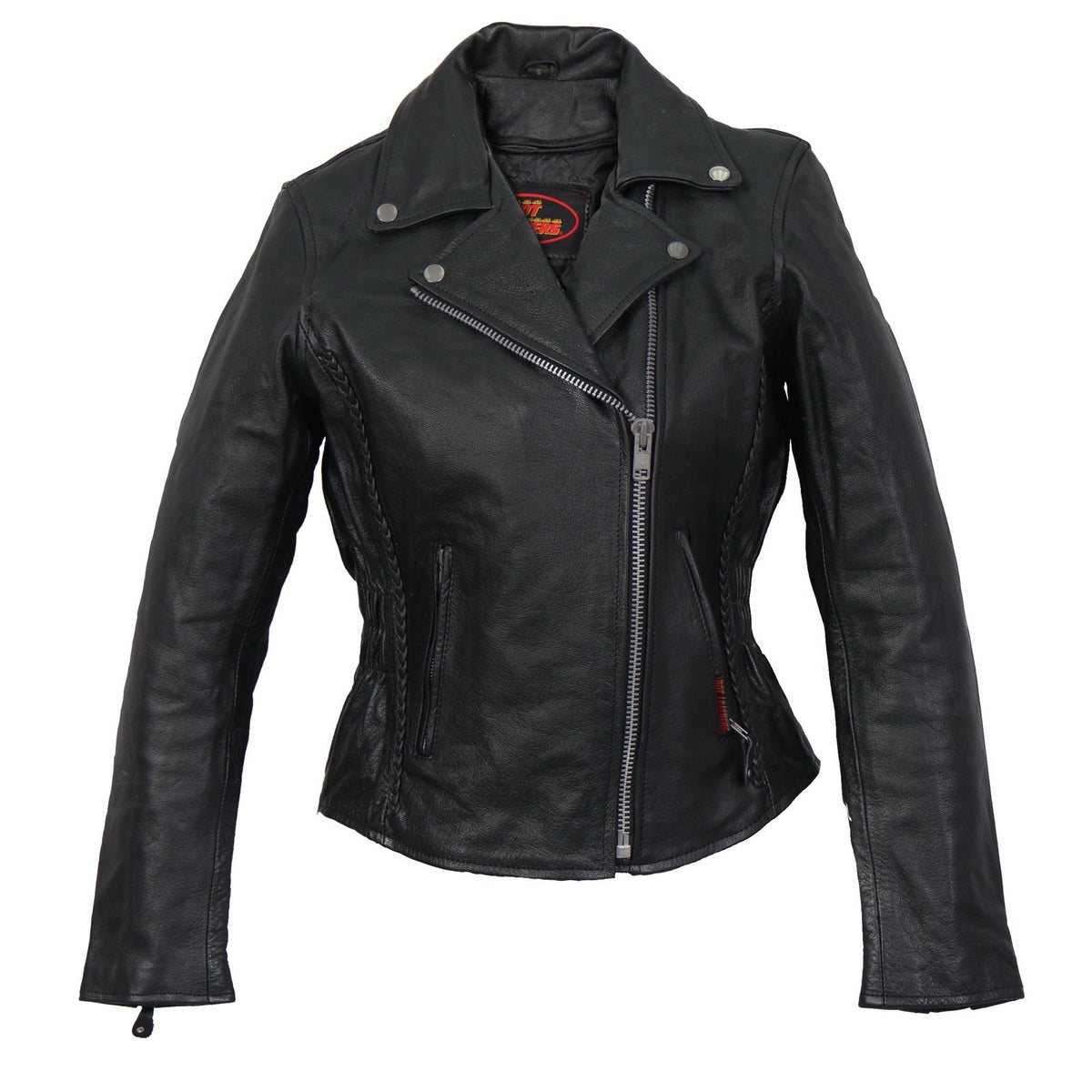 Hot Leathers Ladies Crossbraid Black Leather Motorcycle Jacket - JKL1009