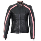 Hot Leathers Ladies Pink Riot Black Leather Motorcycle Jacket - JKL1022