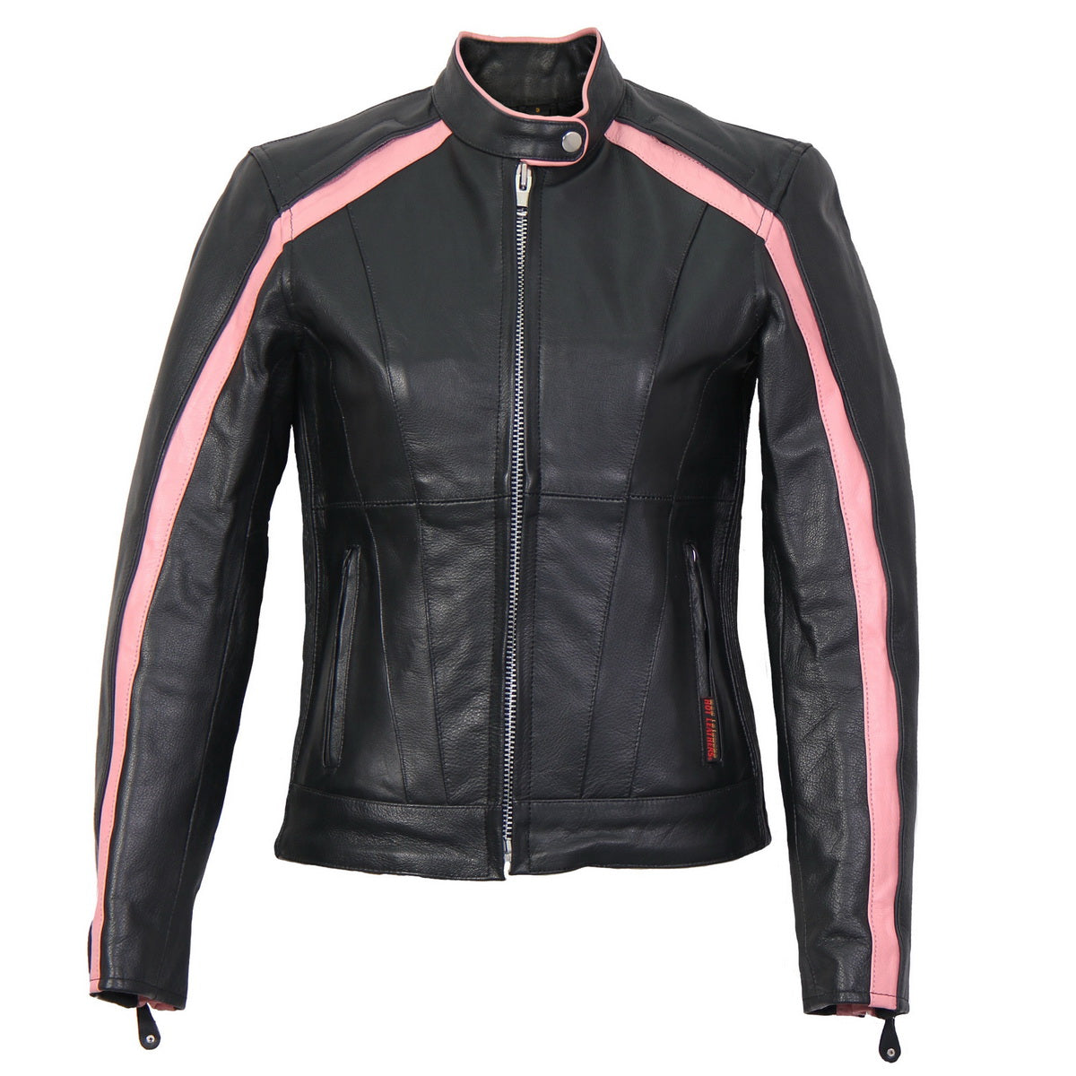 Hot Leathers Ladies Pink Riot Black Leather Motorcycle Jacket - JKL1022