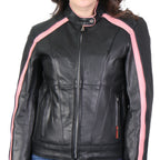 Hot Leathers Ladies Pink Riot Black Leather Motorcycle Jacket - JKL1022