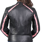 Hot Leathers Ladies Pink Riot Black Leather Motorcycle Jacket - JKL1022