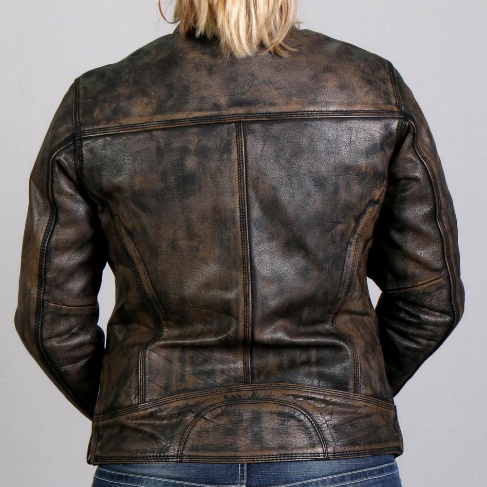 Hot Leathers Ladies Burnished Brown Leather Motorcycle Jacket - JKL1024